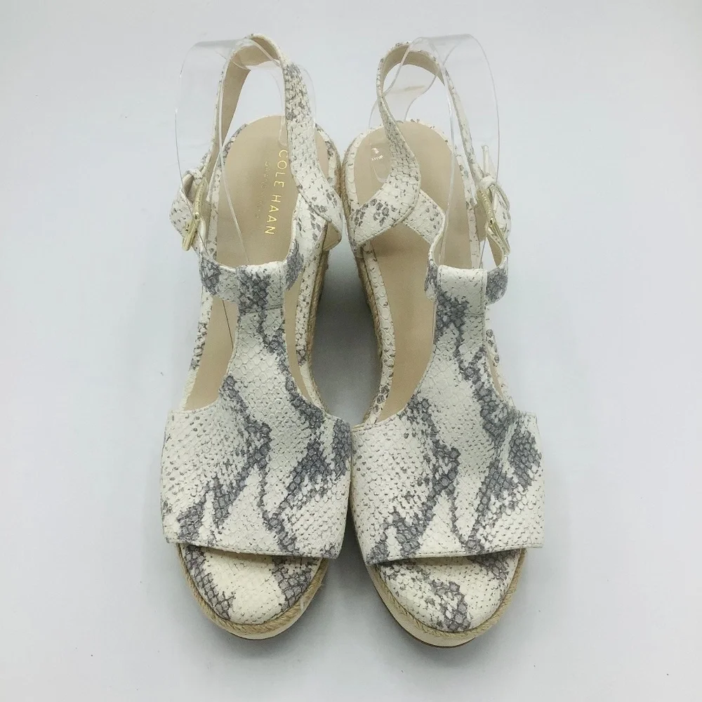 NEW Cole Haan Cloudfeel Embossed Leather Snakeskin Wedge Sandals‎